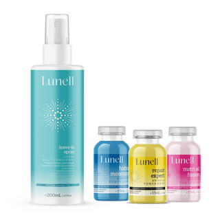 Kit Cronograma Capilar Lunell + Leave-in Spray Multifuncional Antifrizz (4 Produtos)